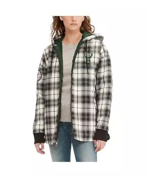Женская черная, кремовая фланелевая толстовка с молнией во всю длину Milwaukee Bucks Molly Tommy Jeans