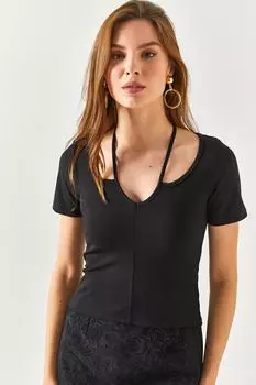 Женская черная креповая блузка Roba Cross Olalook, черный