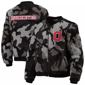 Женская черная куртка-бомбер из шерпы с молнией во всю длину The Wild Collective Ohio State Buckeyes