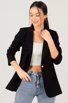 Женская черная куртка на одной пуговице в тонкую полоску armonika, черный