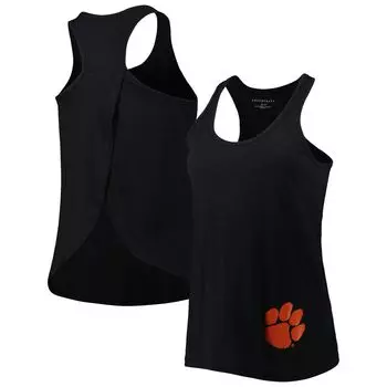 Женская черная майка Clemson Tigers Charm 2.0 с круглым вырезом и открытой спиной-борцовкой