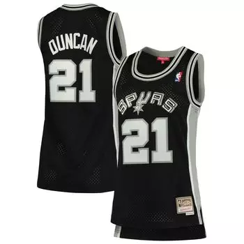 Женская черная майка Mitchell & Ness Tim Duncan San Antonio Spurs 1998-99 Hardwood Classics Swingman
