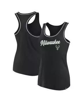 Женская черная майка с фирменным логотипом Milwaukee Bucks и логотипом-борцовкой Fanatics, черный
