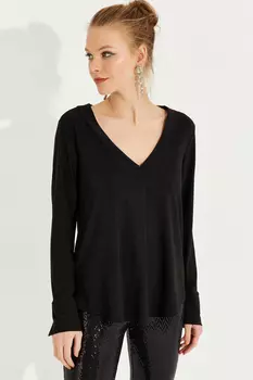 Женская черная повседневная блузка с v-образным вырезом AYD243 Cool & Sexy, черный