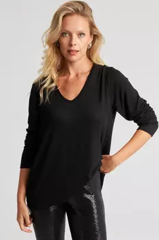 Женская черная повседневная блузка с v-образным вырезом AYD259 Cool & Sexy, черный