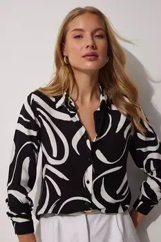 Женская черная рубашка из струящейся вискозы с узором Z Giyim, черный