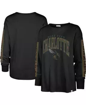 Женская черная рваная футболка Charlotte Hornets City Edition SOA с длинным рукавом '47 Brand, черный