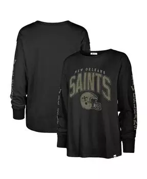 Женская черная рваная футболка с длинным рукавом New Orleans Saints Tom Cat '47 Brand, черный