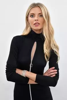 Женская черная рыбацкая блузка на молнии спереди Cool & Sexy, черный