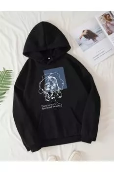 Женская черная синяя толстовка с капюшоном оверсайз с детальным дизайном фигуры Afrogiyim, черный