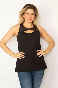 Женская черная спортивная блузка из тюля большого размера 65n34252 ans, черный