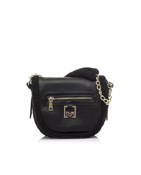Женская черная сумка через плечо с деталями из овчины в тон Mariamare, черный