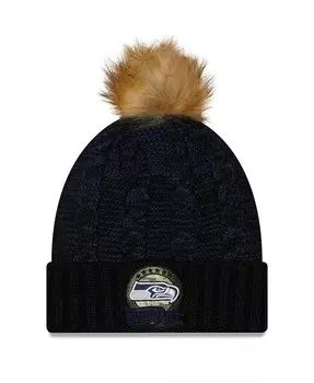 Женская черная, темно-синяя вязаная шапка с помпоном Seattle Seahawks 2022 Salute To Service New Era, черный