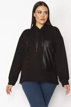 Женская черная толстовка большого размера с капюшоном и деталью спереди 65n28697 ans, черный