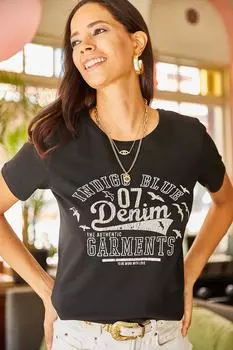 Женская черная трикотажная блузка с принтом Olalook, черный