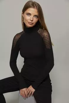 Женская черная тюлевая блузка в горошек Cool & Sexy, черный