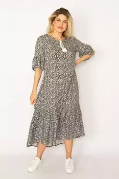 Женская черная юбка из вискозной ткани большого размера с многоуровневыми рукавами и воланами, длинное платье 65n34264 ans, черный