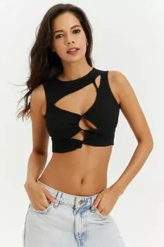 Женская черная укороченная блузка без рукавов с окном B1812 Cool & Sexy, черный