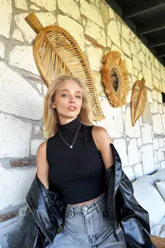 Женская черная укороченная блузка без рукавов с полуводолазкой Trend Alaat Stili, черный