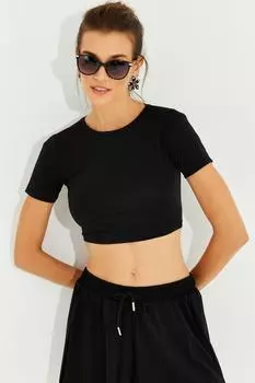 Женская черная укороченная блузка Cool & Sexy, черный