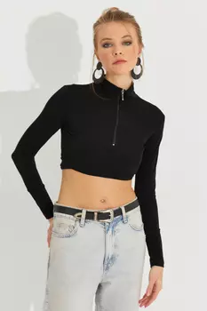 Женская черная укороченная блузка на молнии Cool & Sexy, черный