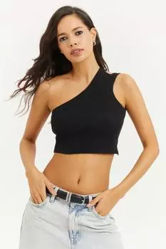 Женская черная укороченная блузка на одно плечо с открытой спиной B1819 Cool & Sexy, черный