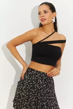 Женская черная укороченная блузка с крестом на спине Cool & Sexy, черный