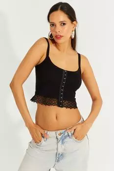 Женская черная укороченная блузка с кружевом аграффити Cool & Sexy, черный