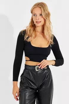 Женская черная укороченная блузка с талией CY437 Cool & Sexy, черный