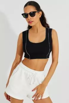 Женская черная укороченная блузка в контрастную полоску CG287 Cool & Sexy, черный