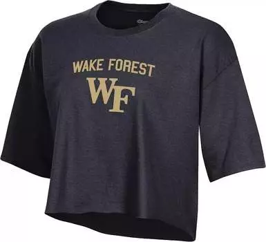Женская черная укороченная футболка Champion Wake Forest Demon Deacons