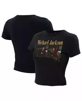 Женская черная укороченная футболка Michael Jackson Studio Photos Ripple Junction, черный