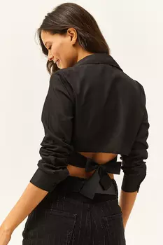 Женская черная укороченная рубашка с завязками на спине Olalook, черный