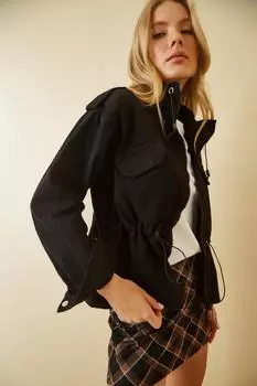 Женская черная водолазка из габардина Happiness stanbul, черный