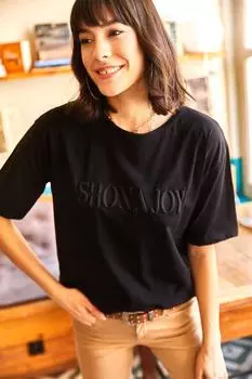 Женская черная вязаная футболка-бойфренд с вышивкой Olalook, черный