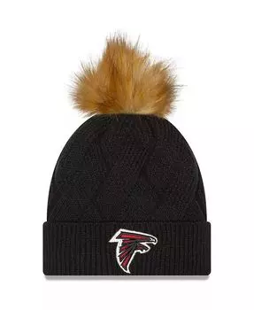 Женская черная вязаная шапка Atlanta Falcons Snowy с манжетами и помпоном New Era, черный