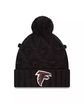 Женская черная вязаная шапка Atlanta Falcons Toasty с манжетами и помпоном New Era, черный