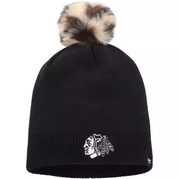Женская черная вязаная шапка-бини Chicago Blackhawks Serengeti '47 с помпоном 47 Brand