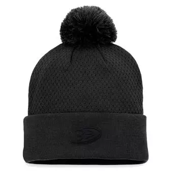 Женская черная вязаная шапка Fanatics Anaheim Ducks Authentic Pro Road с манжетами и помпоном Fanatics