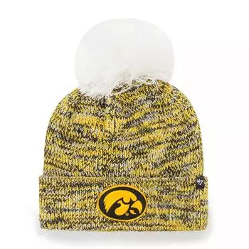 Женская черная вязаная шапка Iowa Hawkeyes '47 с тройным крестом и манжетами с помпоном