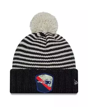 Женская черная вязаная шапка New England Patriots 2023 Salute To Service с манжетами и помпоном New Era, черный