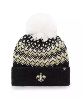 Женская черная вязаная шапка New Orleans Saints Elsa с манжетами и помпоном '47 Brand, черный