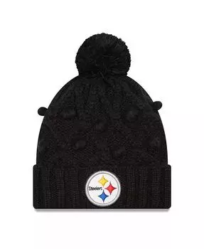Женская черная вязаная шапка Pittsburgh Steelers Toasty с манжетами и помпоном New Era, черный