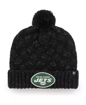 Женская черная вязаная шапка с манжетами и помпоном с логотипом New York Jets Fiona '47 '47 Brand, черный