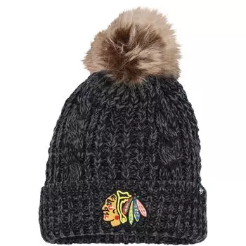 Женская черная вязаная шапка с манжетами и помпоном Chicago Blackhawks Meeko '47