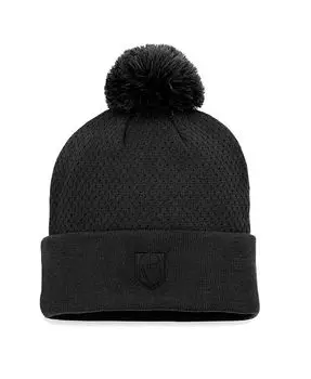 Женская черная вязаная шапка Vegas Golden Knights Authentic Pro Road с манжетами и помпоном Fanatics, черный