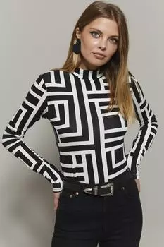 Женская черно-белая блузка с полурыбацким узором LPP1133-1 Cool & Sexy, черный