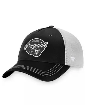 Женская черно-белая регулируемая кепка Pittsburgh Penguins Fundamental Trucker Fanatics, черный