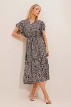 Женская черно-красная двубортная юбка с воротником из вискозы с воланами ALC-X4373 Trend Alaat Stili, черный