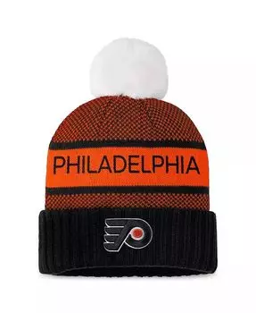 Женская черно-оранжевая вязаная шапка Philadelphia Flyers Authentic Pro Rink с манжетами и помпоном Fanatics, черный